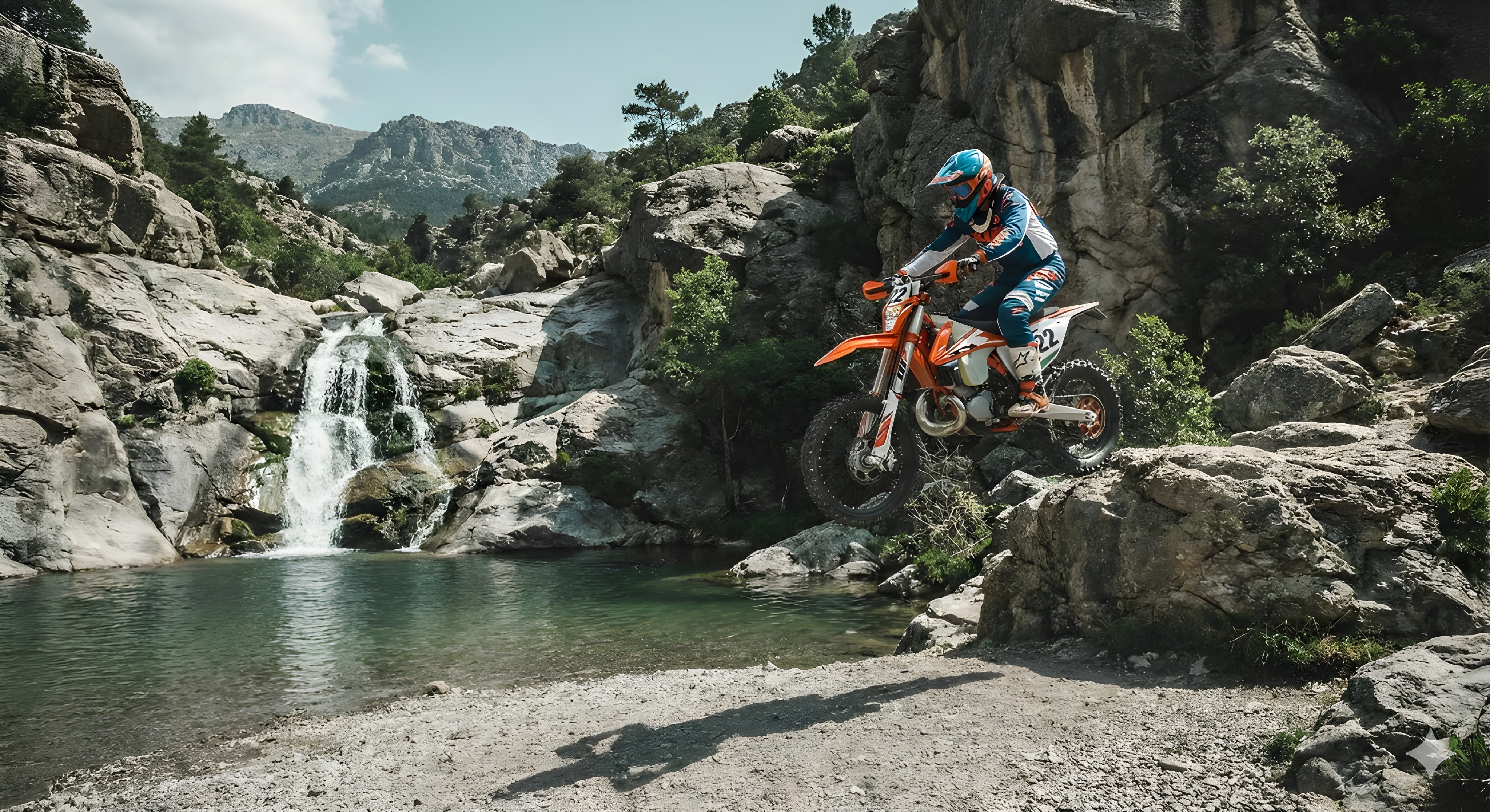 Enduro rider climbing a rocky Portuguese trail